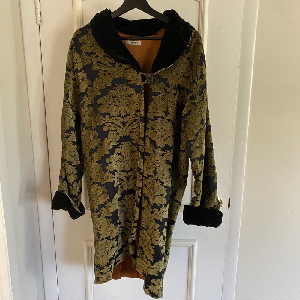 All Faithful Vintage Coat Olive Green Embroidered Cape